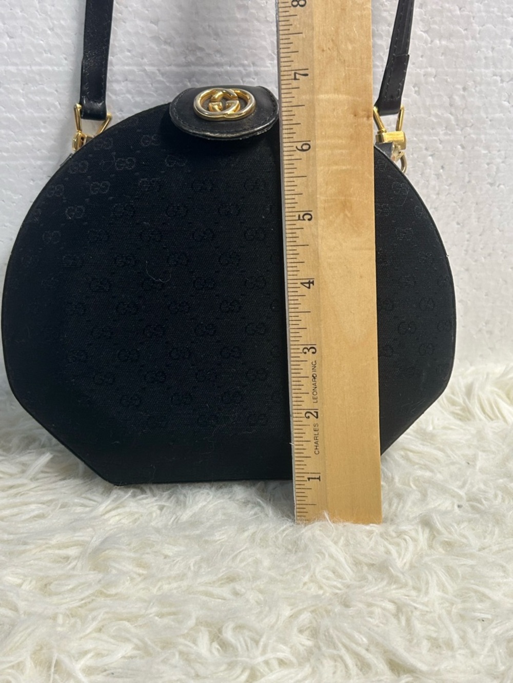 Gucci Black GG Monogram Round Crossbody with Gold Hardware - Picture 5 of 12